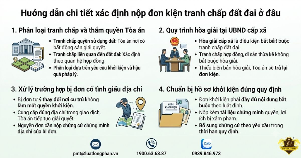 Hướng dẫn chi tiết cách xác định nộp đơn kiện tranh chấp đất đai ở đâu chính xác nhất
