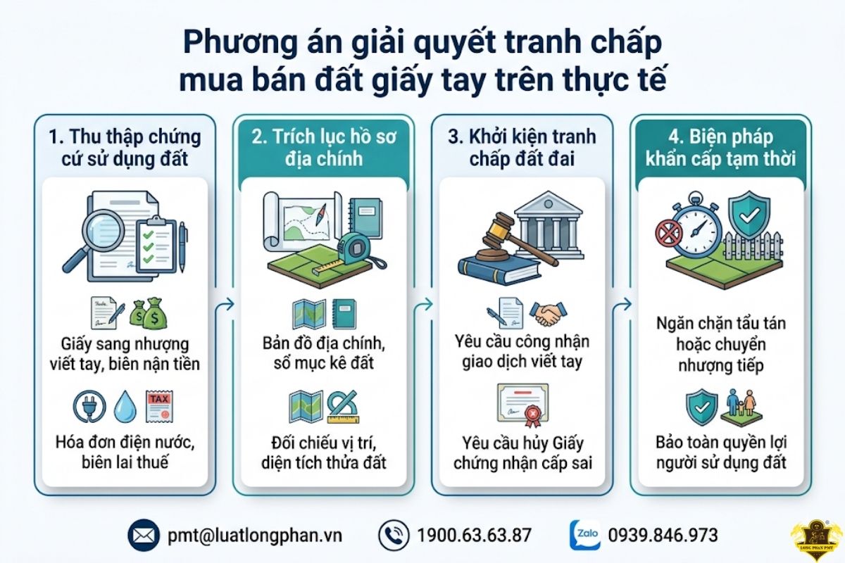 Phương án giải quyết tranh chấp mua bán đất giấy tay trên thực tế.