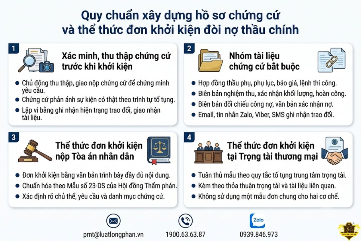  Quy chuẩn hồ sơ chứng cứ và đơn khởi kiện đòi nợ thầu chính xây dựng.
