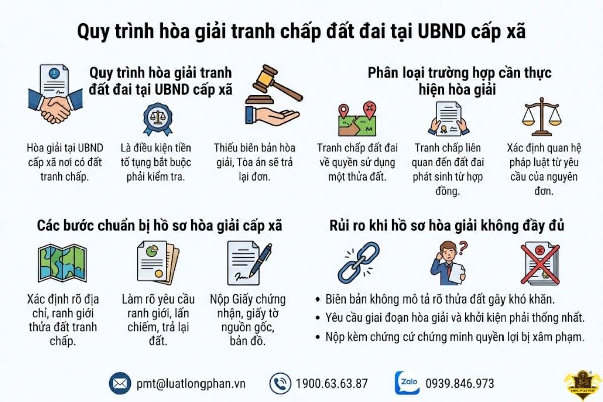 Quy trình hòa giải tranh chấp đất đai tại UBND cấp xã và các rủi ro hồ sơ.