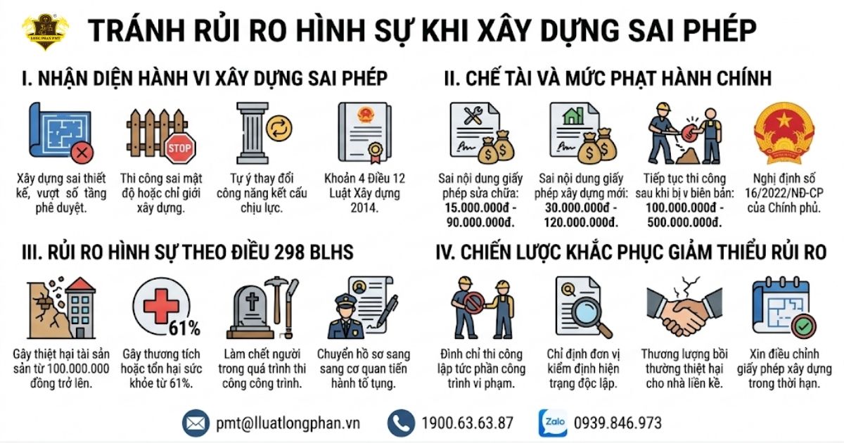 Sơ đồ tổng quan phòng ngừa rủi ro hình sự khi xây dựng trái phép công trình..