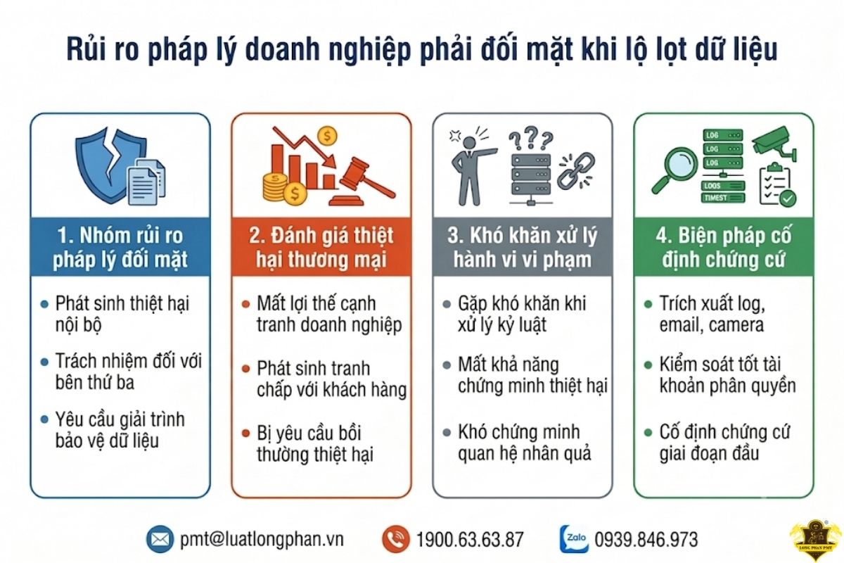 Các rủi ro pháp lý doanh nghiệp gặp phải khi lộ lọt dữ liệu.