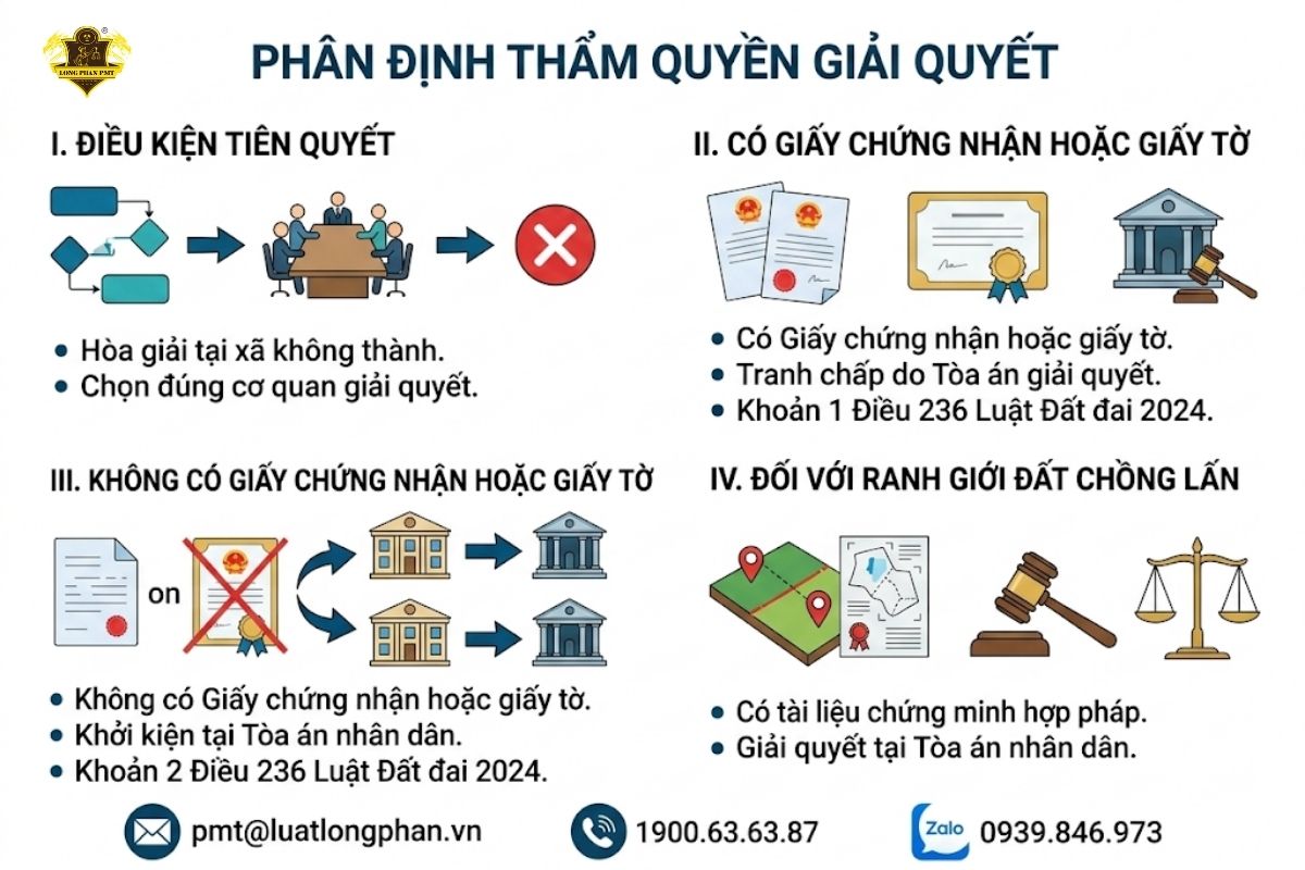 Xác định thẩm quyền giải quyết tranh chấp đất đai.