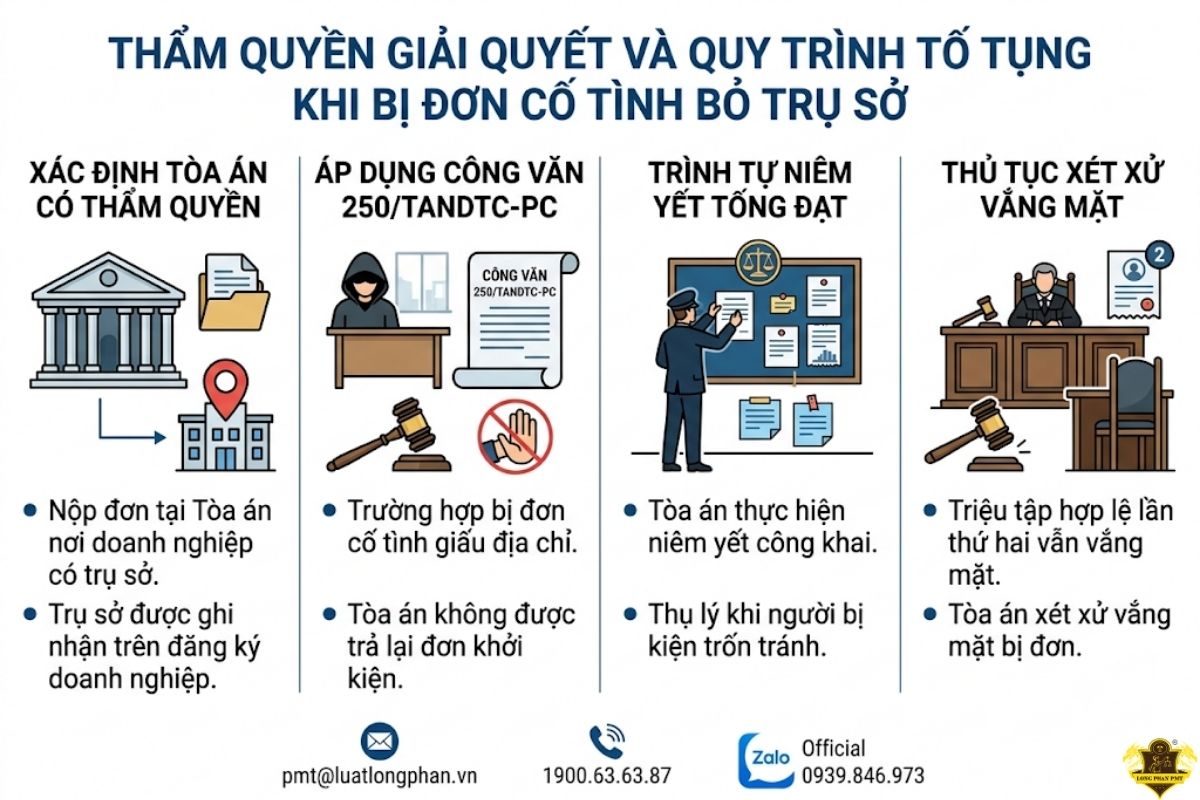 Quy trình tố tụng khởi kiện doanh nghiệp ngừng hoạt động cố tình bỏ trốn khỏi trụ sở.