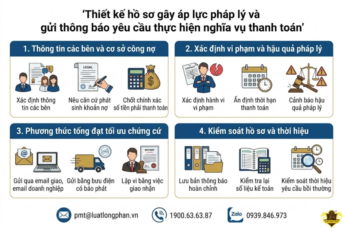 Sơ đồ thiết kế hồ sơ gây áp lực pháp lý và gửi thông báo thanh toán.
