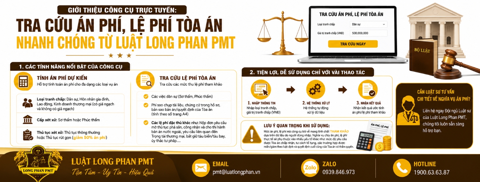 Công cụ hỗ trợ tra cứu án phí, lệ phí Tòa án của Luật Long Phan PMT
