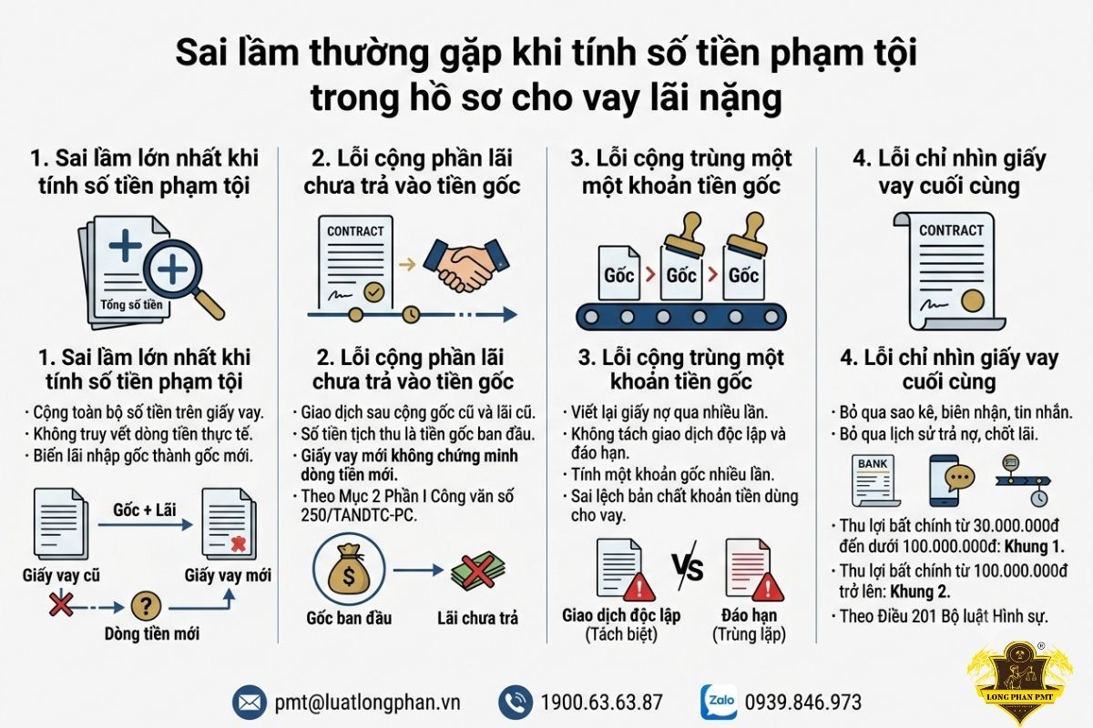 Sai lầm khi tính số tiền phạm tội cho vay lãi nặng nhiều lần