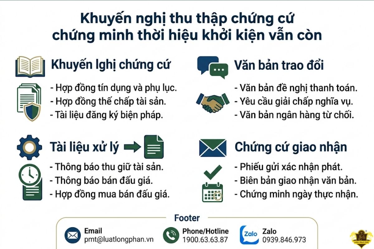 Danh mục khuyến nghị thu thập chứng cứ chứng minh thời hiệu khởi kiện vẫn còn hiệu lực dân sự.
