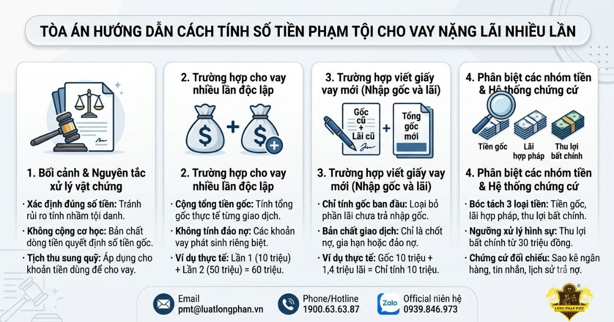 Tính số tiền phạm tội cho vay lãi nặng nhiều lần theo hướng dẫn Tòa án.