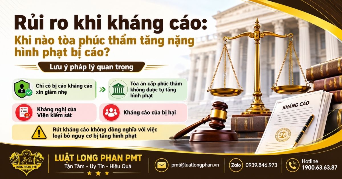 Tòa phúc thẩm tăng nặng hình phạt khi có kháng nghị hoặc kháng cáo theo hướng bất lợi.