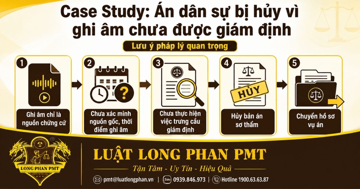 Án dân sự bị hủy vì ghi âm chưa được giám định và chưa làm rõ giá trị chứng cứ.