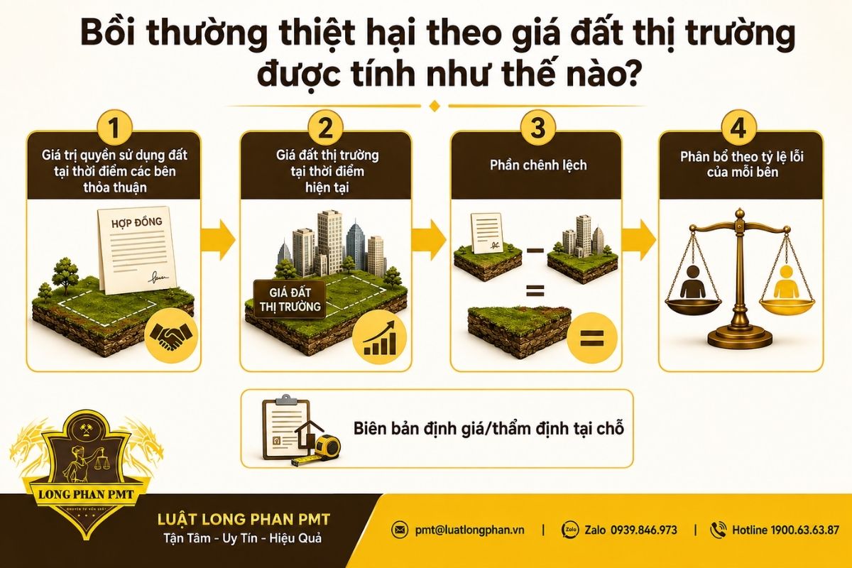 Cách tính bồi thường theo giá đất thị trường khi hợp đồng chuyển nhượng đất vô hiệu