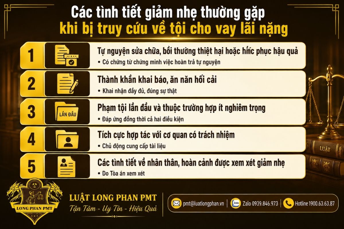 Các tình tiết giảm nhẹ thường gặp khi người cho vay lãi nặng bị truy cứu trách nhiệm hình sự.
