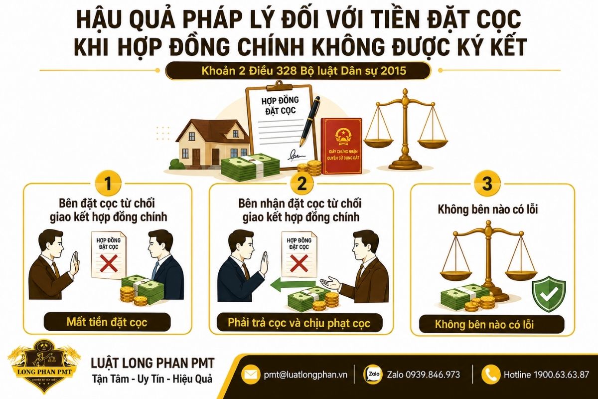 Hậu quả pháp lý đối với tiền đặt cọc khi các bên từ chối giao kết hợp đồng chính.