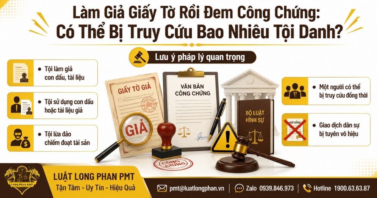 Làm giả giấy tờ rồi đem công chứng có thể phát sinh trách nhiệm hình sự và làm giao dịch vô hiệu.