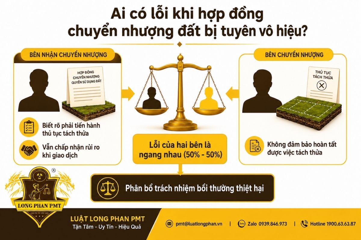 Xác định lỗi khi hợp đồng chuyển nhượng đất vô hiệu do không tách được thửa