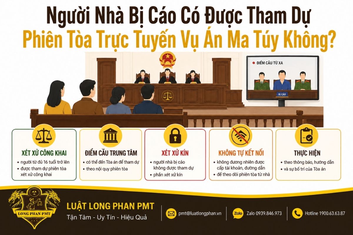Quyền của người nhà bị cáo khi tham dự phiên tòa trực tuyến tại điểm cầu trung tâm.