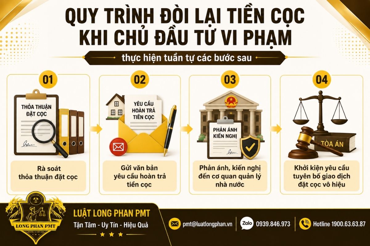 Quy trình đòi lại tiền cọc khi chủ đầu tư vi phạm từ rà soát đến khởi kiện.