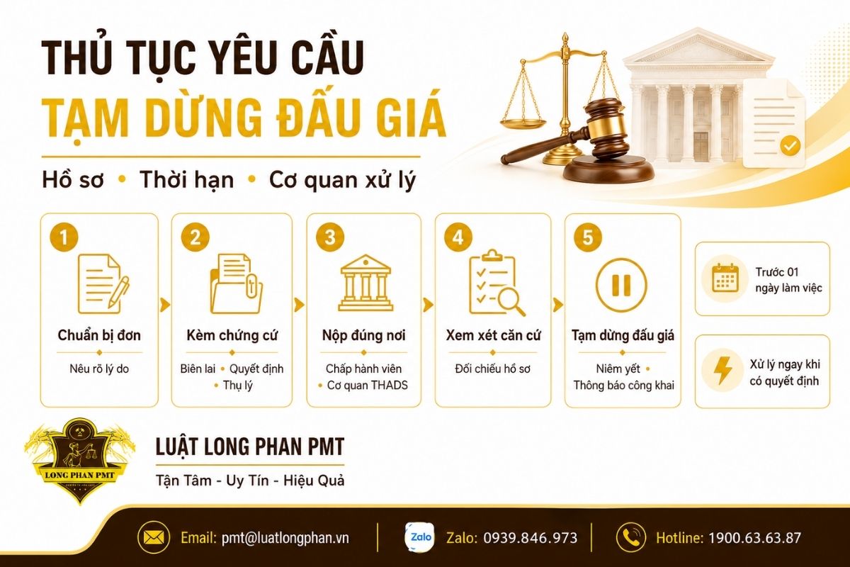 Thủ tục yêu cầu tạm dừng đấu giá tài sản thi hành án đúng quy định