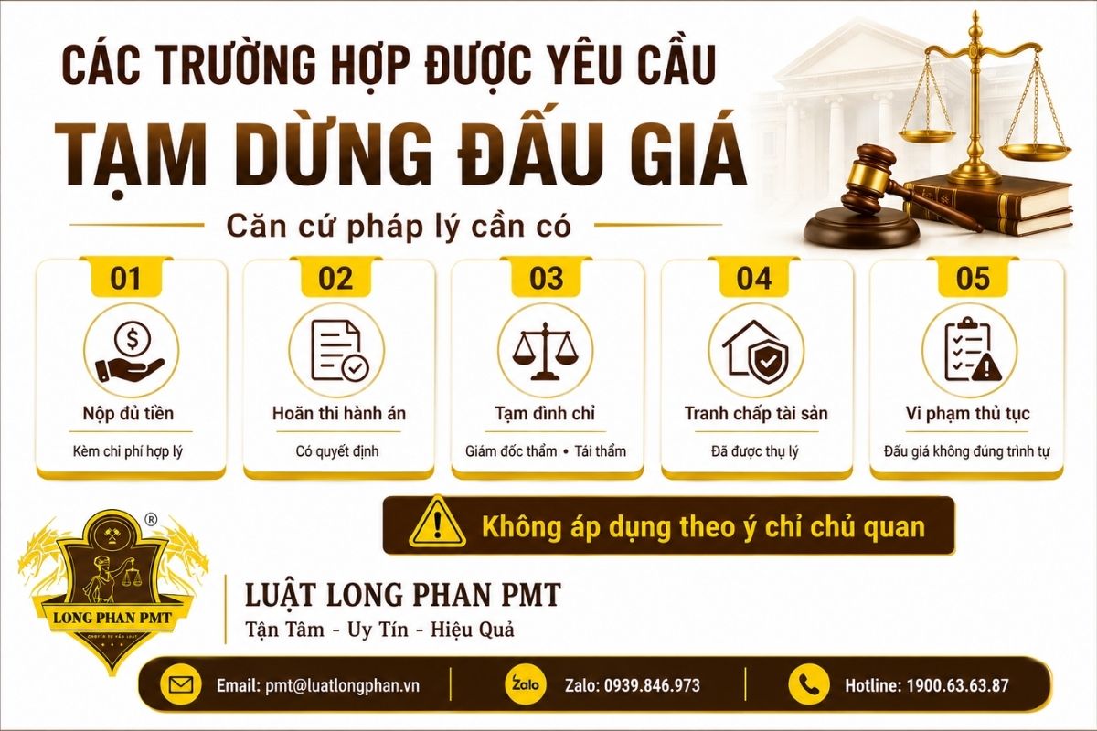 Các trường hợp được yêu cầu tạm dừng đấu giá tài sản thi hành án.