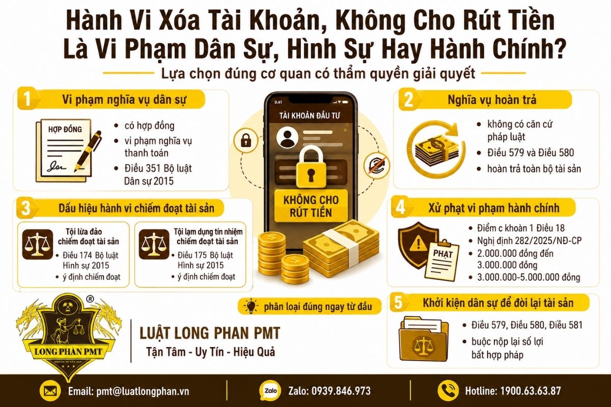 Hành vi xóa tài khoản không cho rút tiền có thể phát sinh trách nhiệm pháp lý.