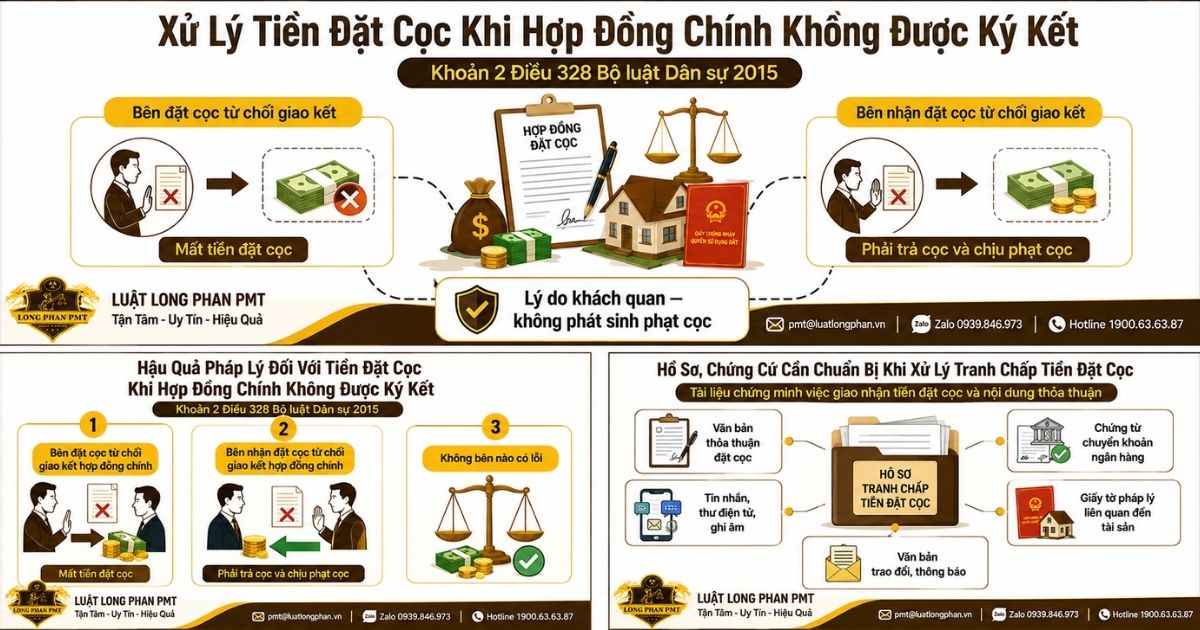 Xử lý tiền đặt cọc khi hợp đồng chính không được ký kết theo lỗi của các bên.
