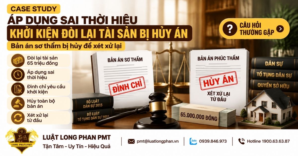 Áp dụng sai thời hiệu khởi kiện đòi lại tài sản bị hủy án trong tranh chấp 65 triệu đồng.