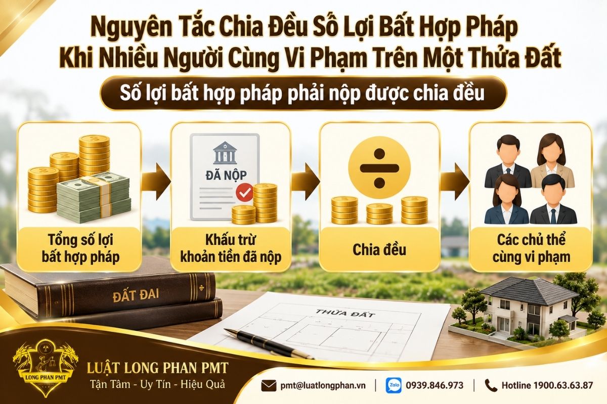 Nguyên tắc chia đều số lợi bất hợp pháp giữa các chủ thể cùng vi phạm đất đai.