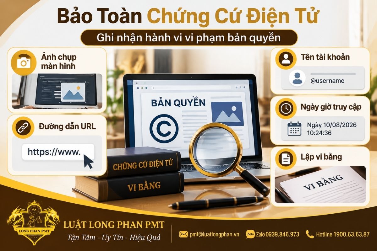 Chứng cứ điện tử vi phạm bản quyền được ghi nhận qua URL, dữ liệu và vi bằng.