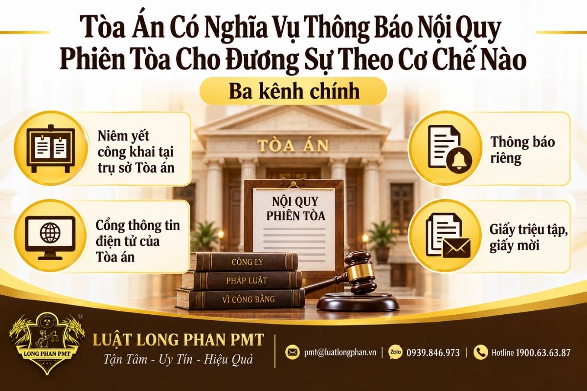 Cơ chế Tòa án thông báo nội quy phiên tòa cho đương sự trước khi tham gia xét xử.