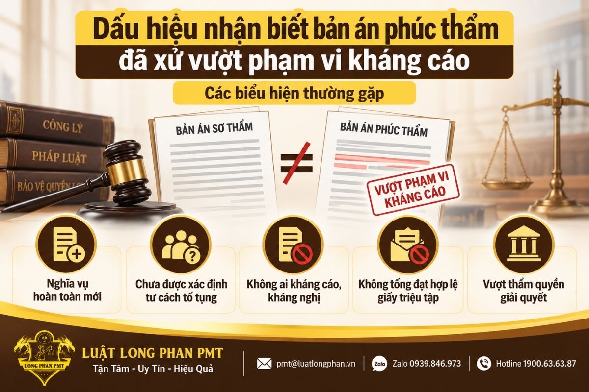 Dấu hiệu nhận biết bản án phúc thẩm xử vượt phạm vi kháng cáo trong vụ án hình sự.
