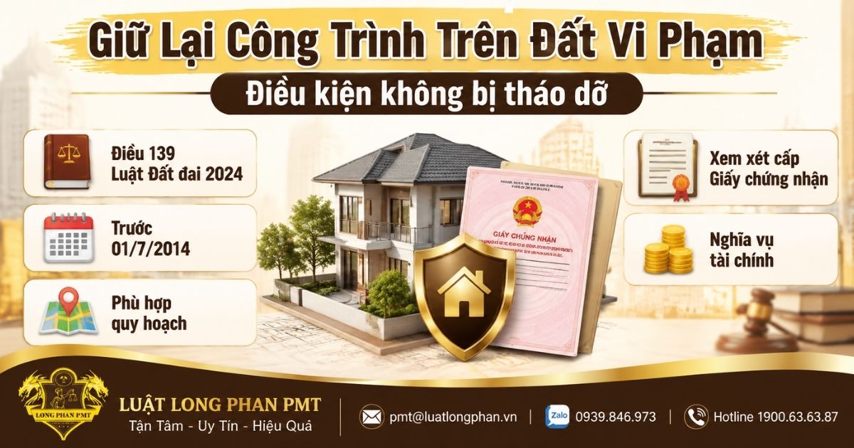 Giữ lại công trình trên đất vi phạm theo điều kiện tại Điều 139 Luật Đất đai 2024.