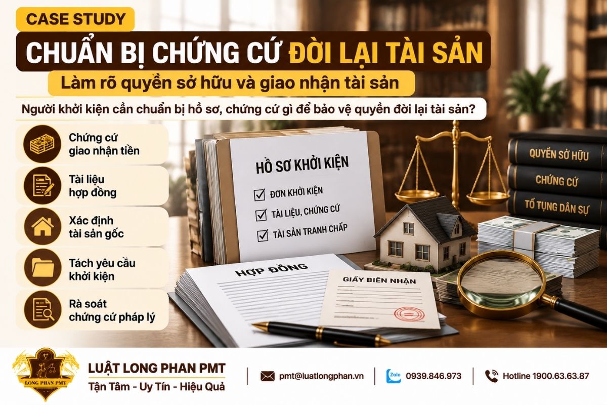 Hồ sơ chứng cứ đòi lại tài sản gồm tài liệu giao nhận và chứng minh quyền sở hữu.