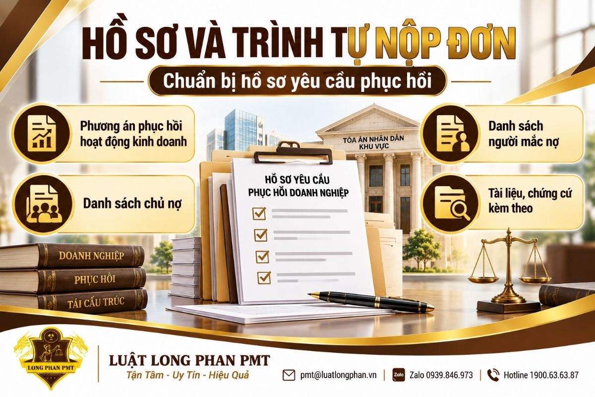 Hồ sơ yêu cầu phục hồi doanh nghiệp gồm phương án phục hồi, danh sách chủ nợ và chứng cứ.