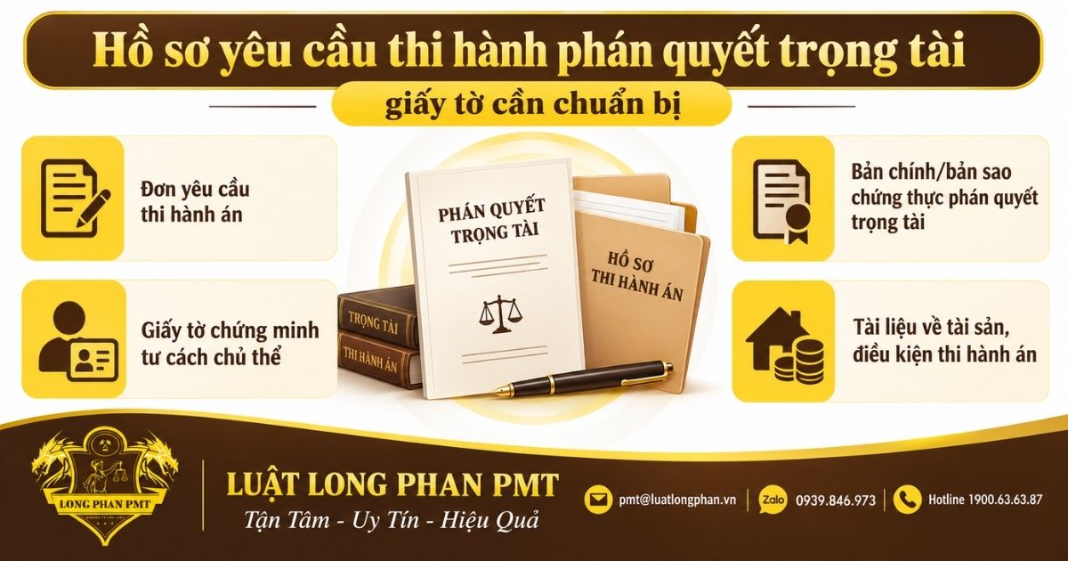 Hồ sơ yêu cầu thi hành phán quyết trọng tài gồm đơn, phán quyết và giấy tờ chủ thể