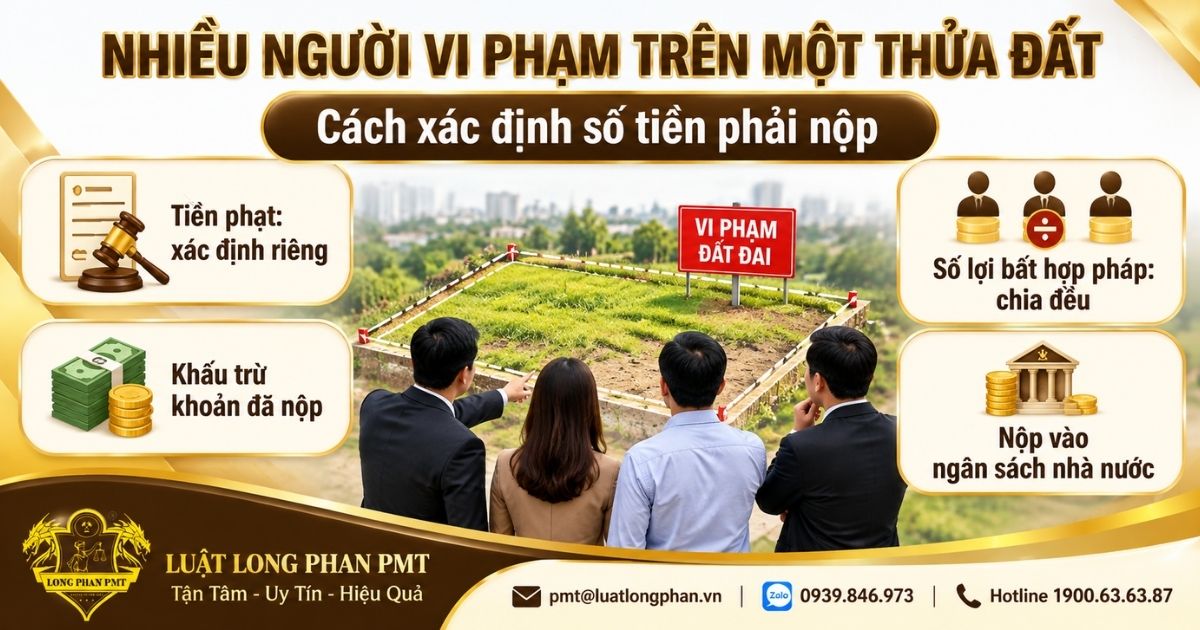 Nhiều người vi phạm trên một thửa đất và cách xác định số tiền phải nộp.