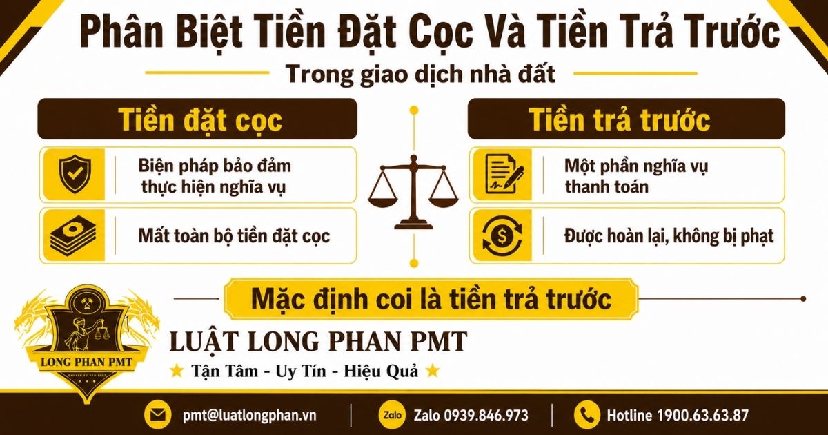 Phân biệt tiền đặt cọc và tiền trả trước về bản chất và hậu quả pháp lý trong giao dịch nhà đất.