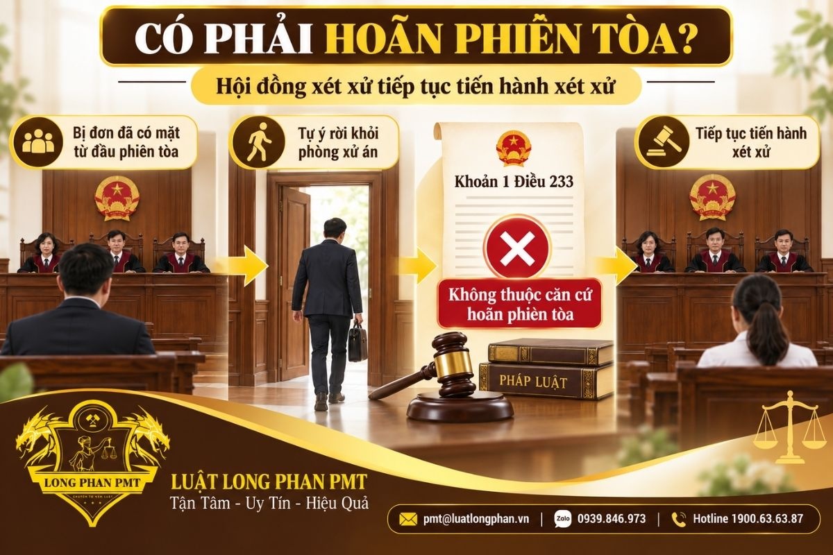 Hội đồng xét xử có phải hoãn phiên tòa khi bị đơn tự ý rời khỏi phòng xử án hay không.