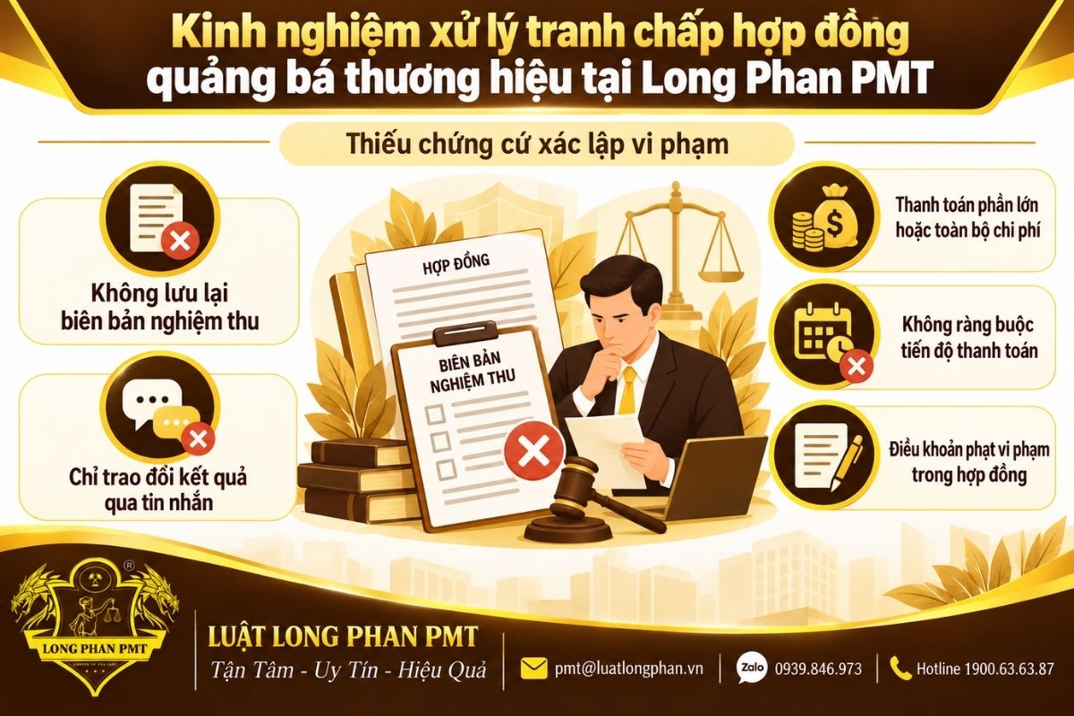 Rủi ro chứng cứ và nghiệm thu khi xử lý tranh chấp hợp đồng quảng bá thương hiệu.