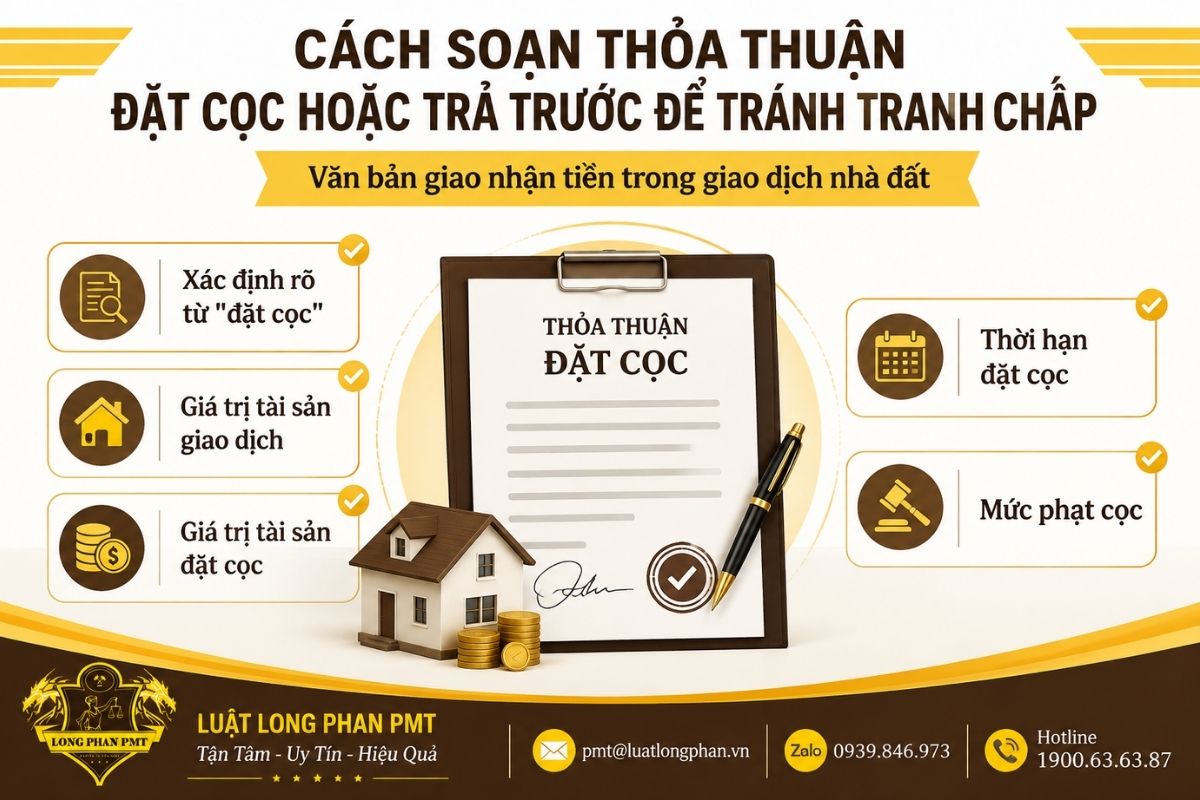 Cách soạn thỏa thuận đặt cọc hoặc trả trước với các nội dung cần ghi rõ trong văn bản.