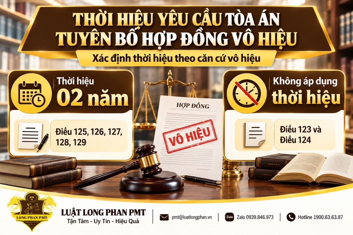Thời hiệu yêu cầu tuyên hợp đồng vô hiệu gồm trường hợp 02 năm và không áp dụng thời hiệu.