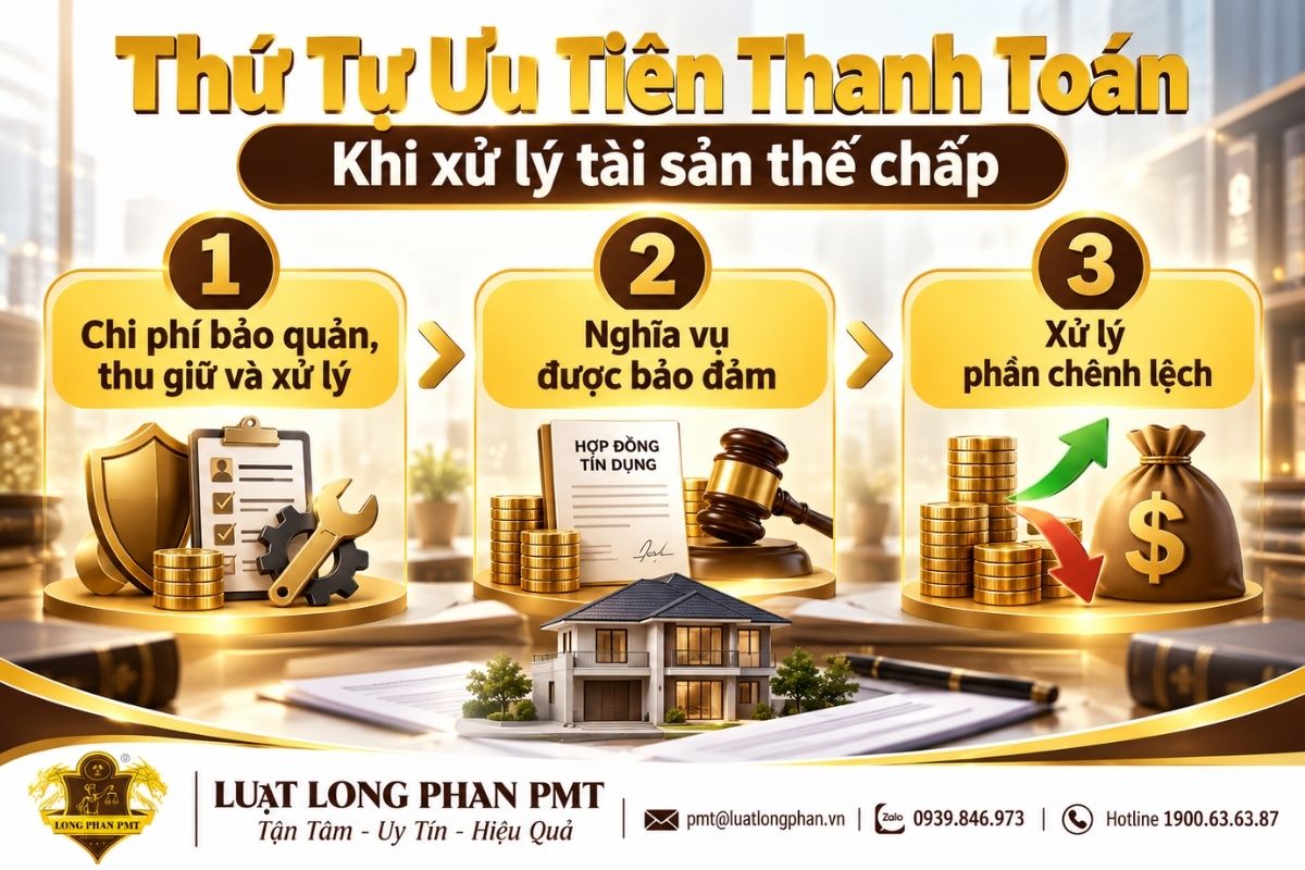 Thứ tự thanh toán khi xử lý tài sản thế chấp được thể hiện theo ba bước chính.