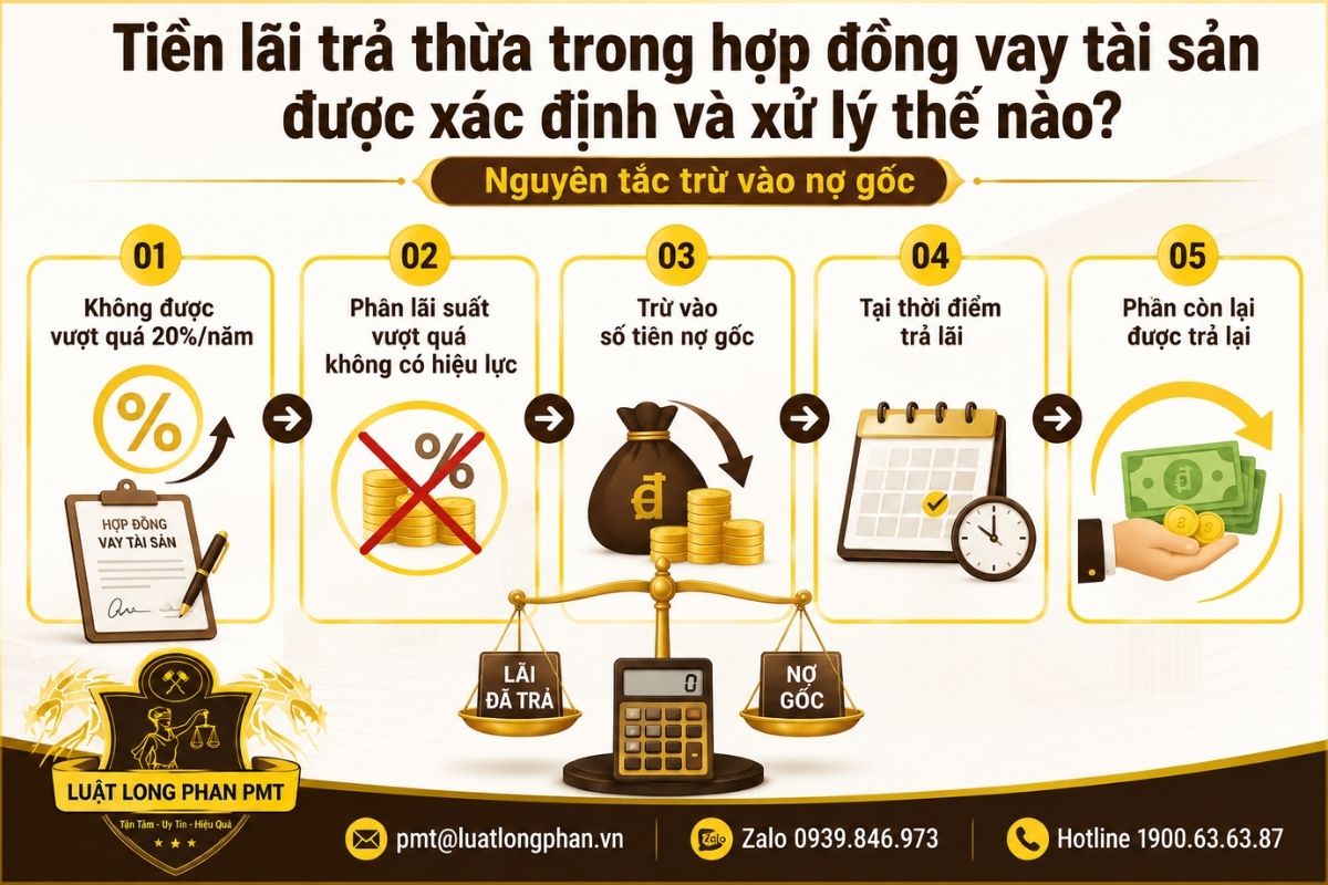 Xử lý tiền lãi trả thừa bằng cách trừ vào nợ gốc và hoàn trả phần còn dư.