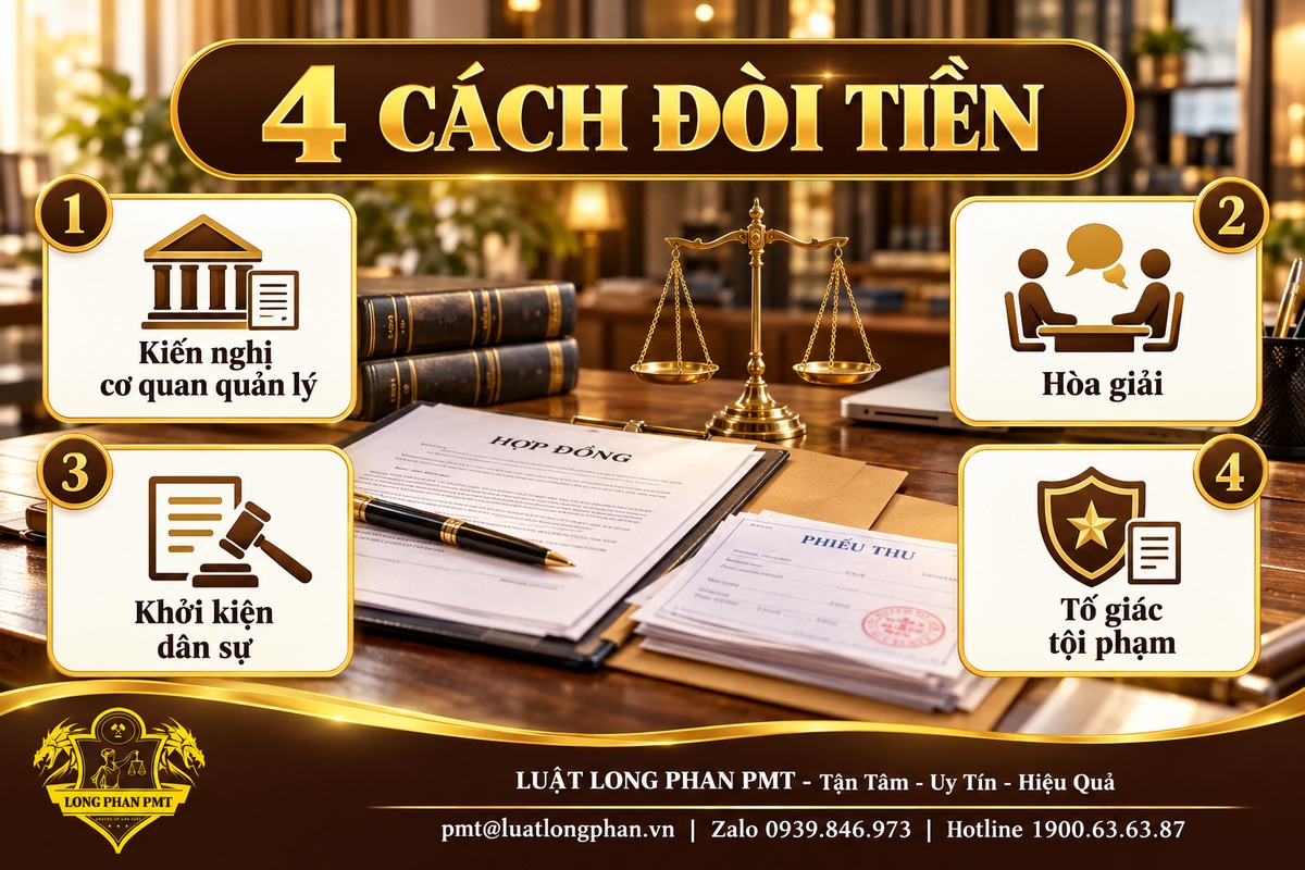 So sánh các cách đòi tiền kiến nghị hòa giải khởi kiện và tố giác tội phạm.