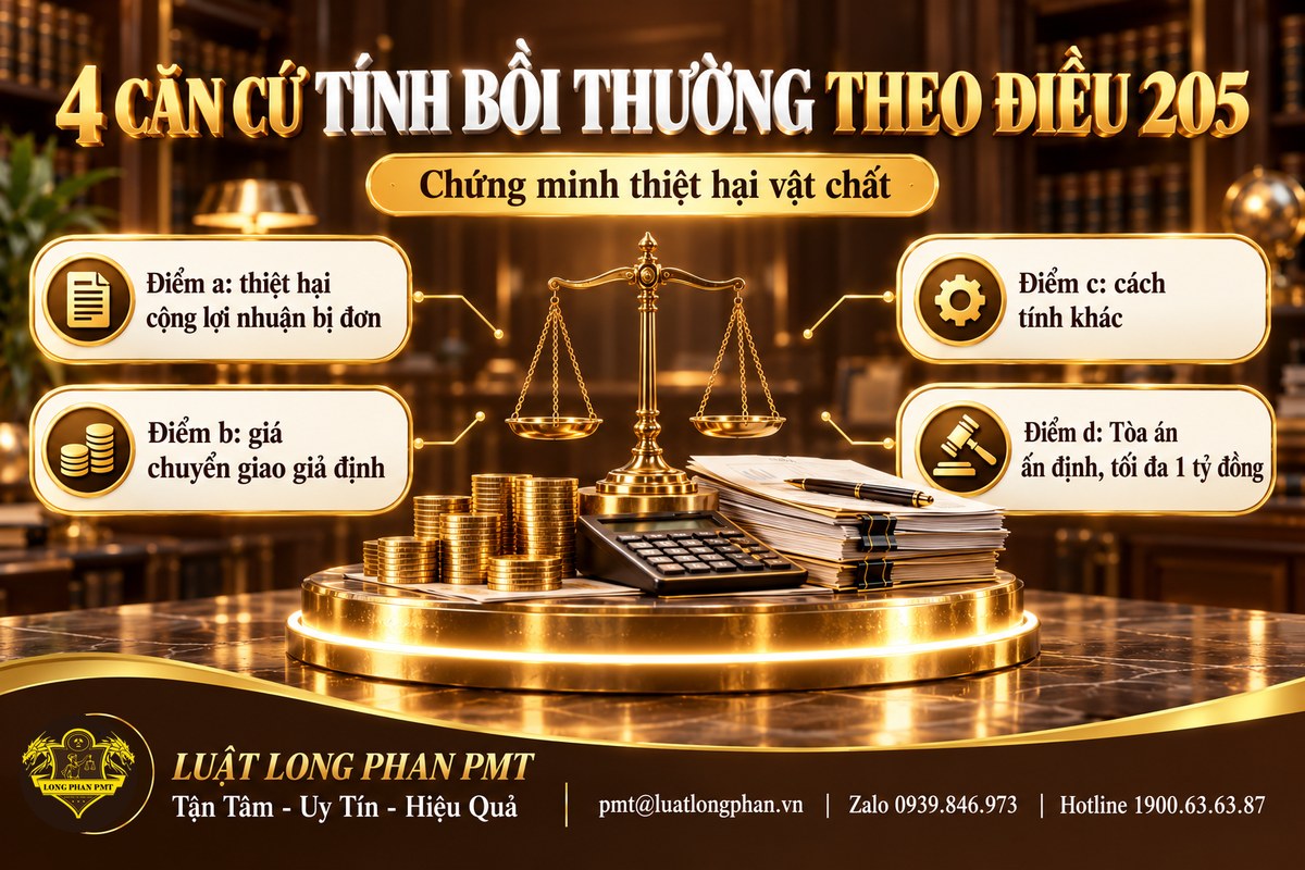 Bốn căn cứ tính bồi thường thiệt hại vật chất tại khoản 1 Điều 205 Luật Sở hữu trí tuệ từ điểm a đến điểm d