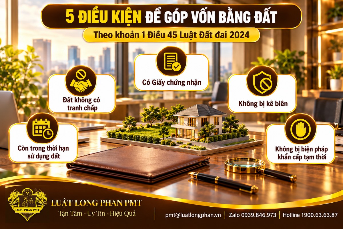 5 điều kiện góp vốn bằng quyền sử dụng đất theo khoản 1 Điều 45 Luật Đất đai 2024