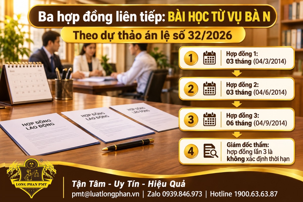 Ba hợp đồng lao động ký liên tiếp năm 2014 và kết luận hợp đồng lần 3 không xác định thời hạn trong vụ bà N
