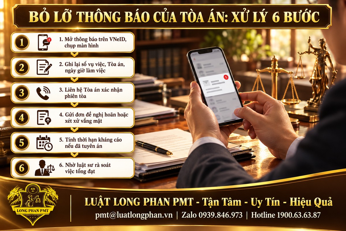 Quy trình 6 bước xử lý khi bỏ lỡ thông báo của Tòa án trên VNeID, từ chụp màn hình đến nhờ luật sư