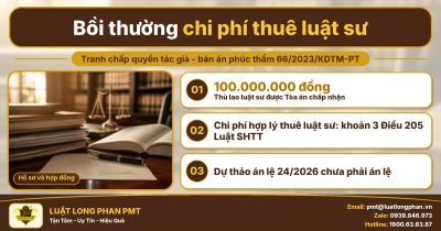 Bồi thường chi phí thuê luật sư trong tranh chấp quyền tác giả: thù lao 100.000.000 đồng được chấp nhận