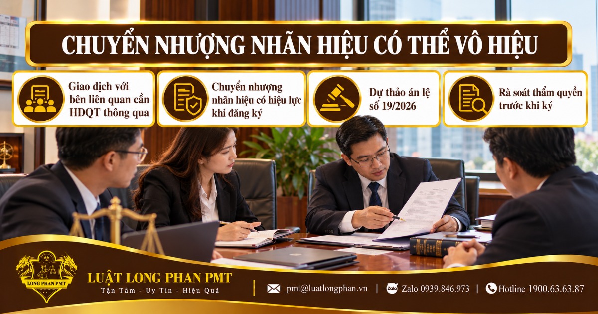 Luật sư xem hợp đồng chuyển nhượng nhãn hiệu trong phòng họp hội đồng quản trịTitle: Chuyển nhượng nhãn hiệu có thể vô hiệu